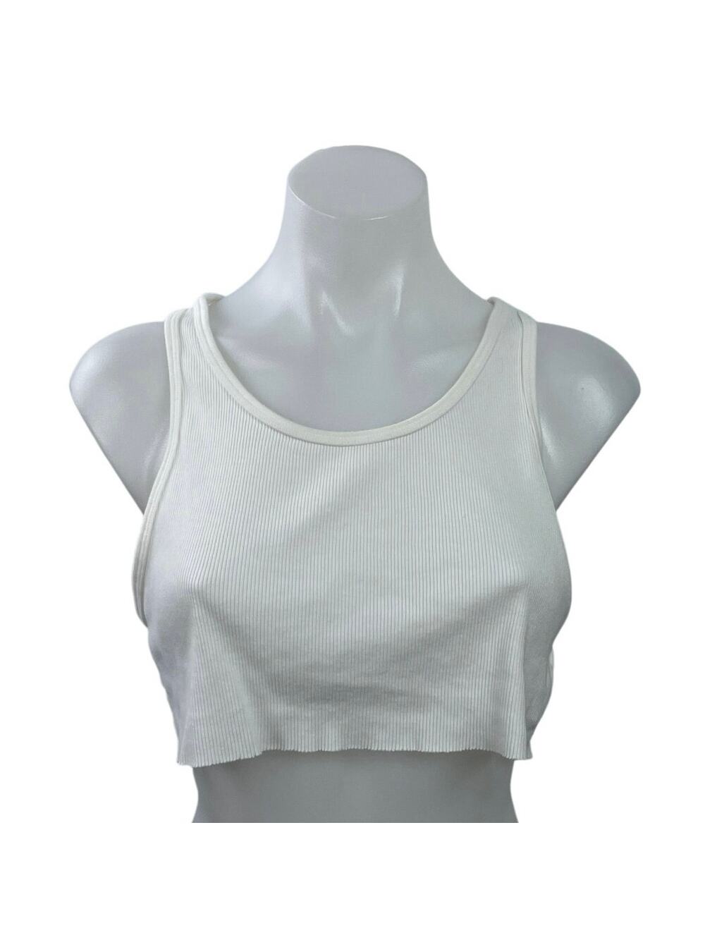 Aritzia TNA White Scoop Neck Ribbed Knit Sleeveless Tank Cami Crop Top Size S